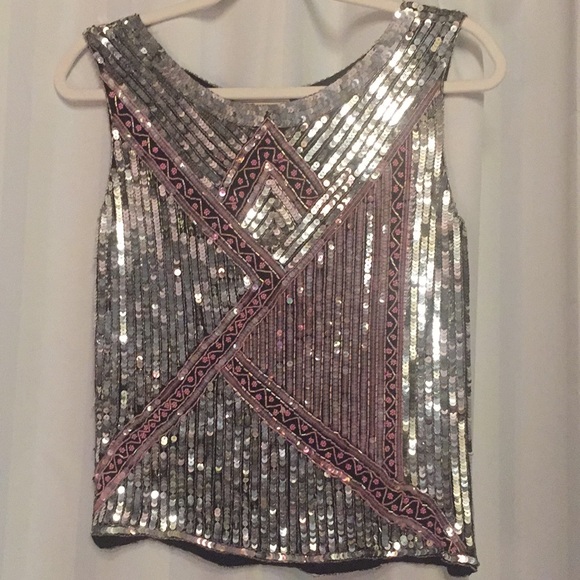 Sequins sleeveless top in silver and pink - Picture 1 of 5